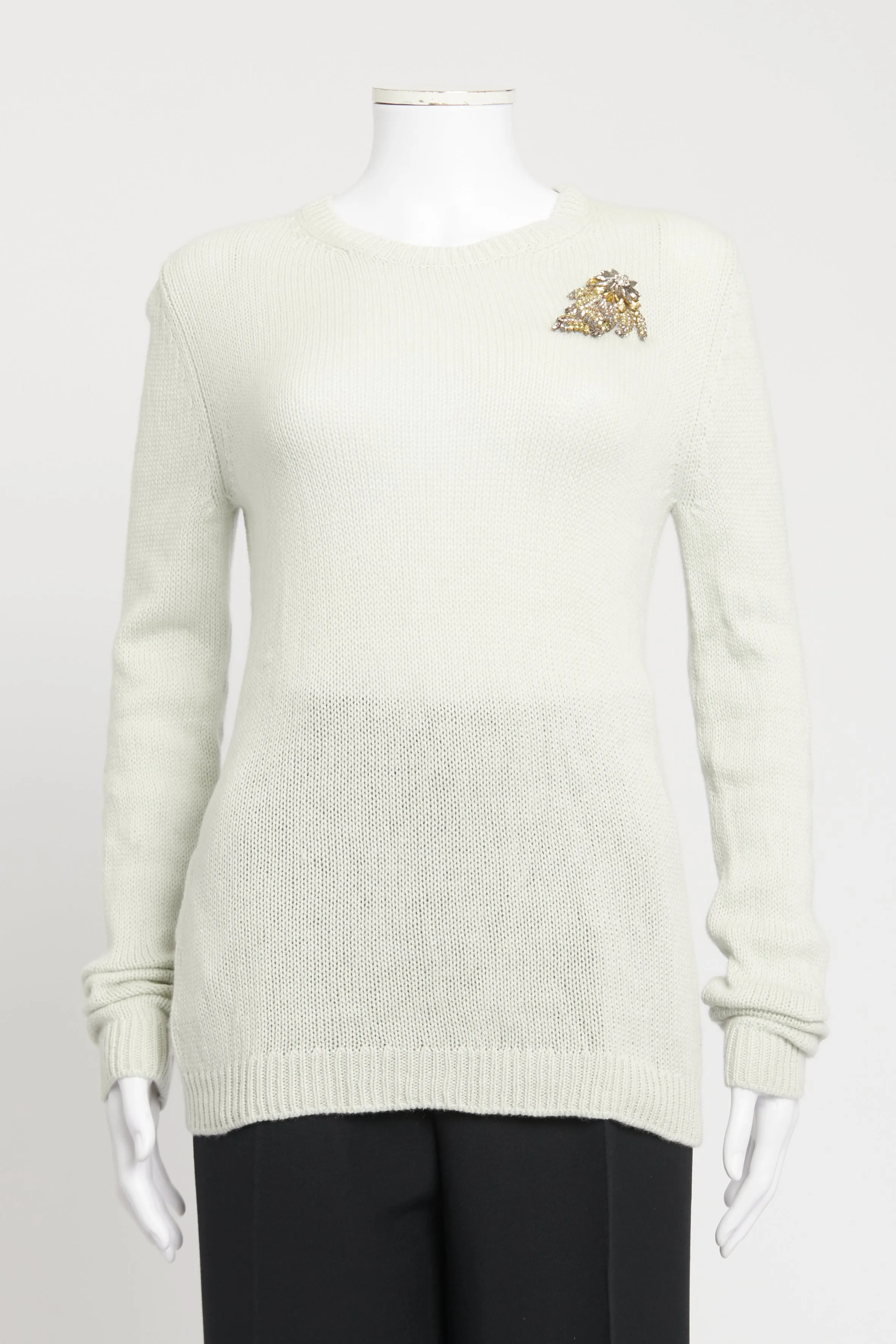 2016 Grey Cashmere Crystal Brooch Preowned Jumper