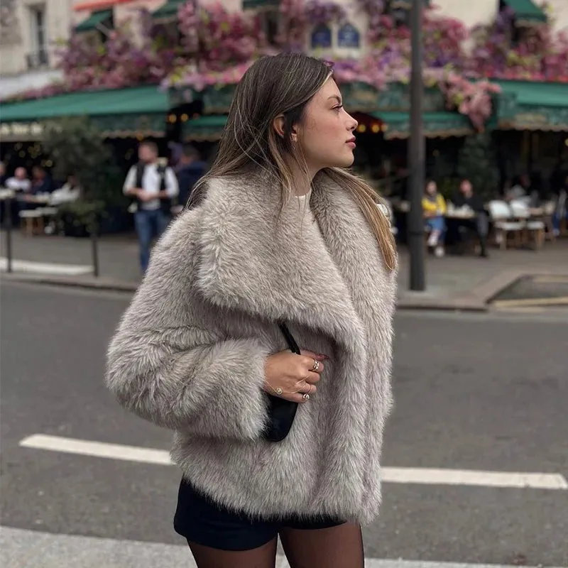 2025 Winter New Fashion Gradient Fluffy Fur Coat Women High Street Luxury Big Fur Collar Faux Fox Fur Jacket Female Overcoats