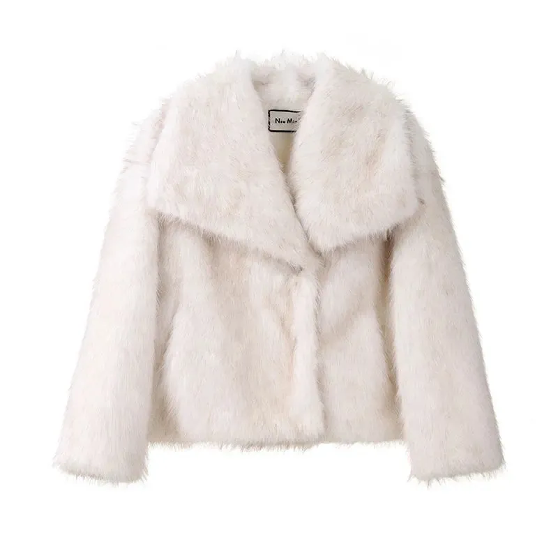 2025 Winter New Fashion Gradient Fluffy Fur Coat Women High Street Luxury Big Fur Collar Faux Fox Fur Jacket Female Overcoats