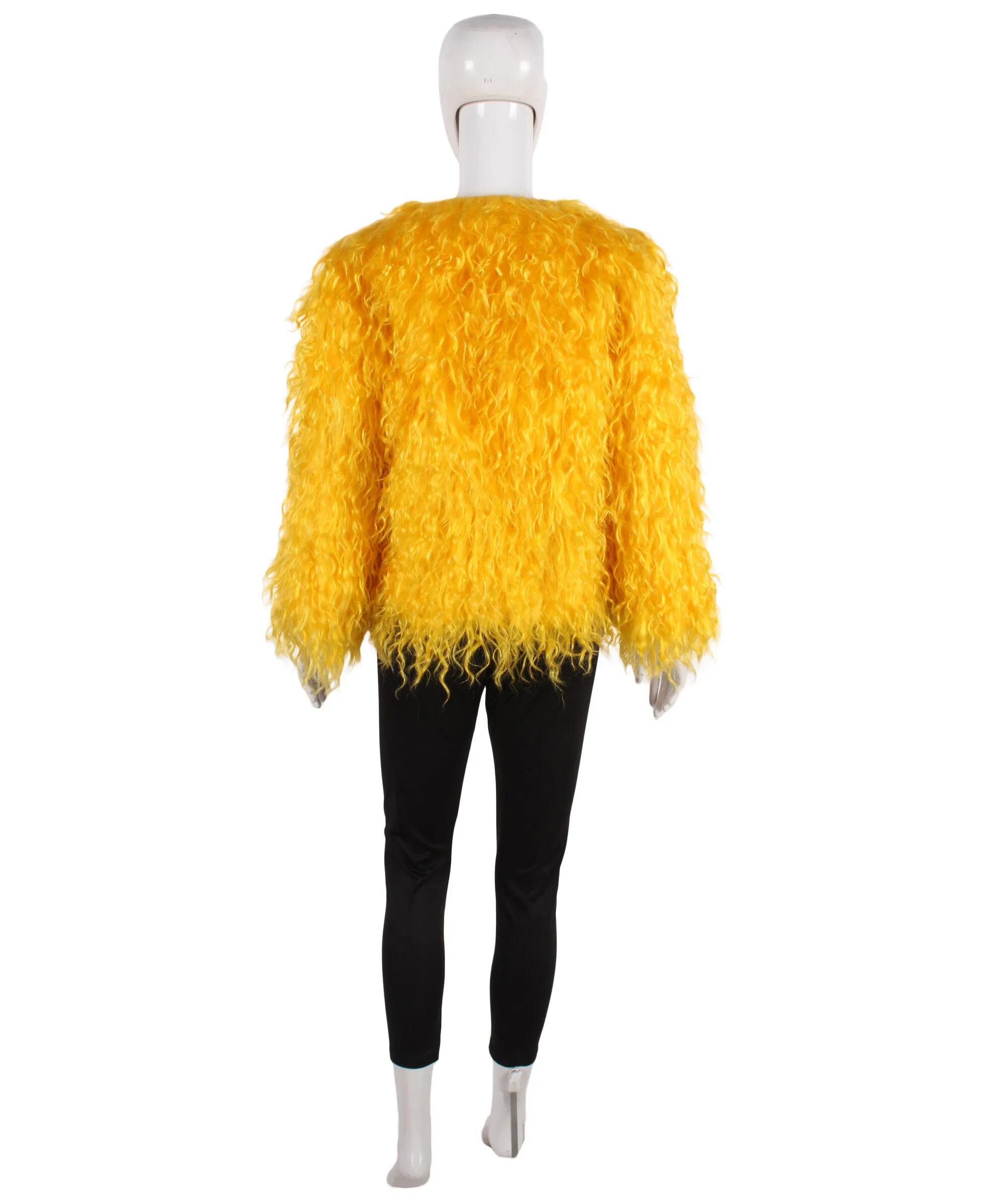 Adult Women’s Yellow Fur Faux Jacket for Cosplay Party| Breathable Synthetic Materials| Multiple Sizes & Color