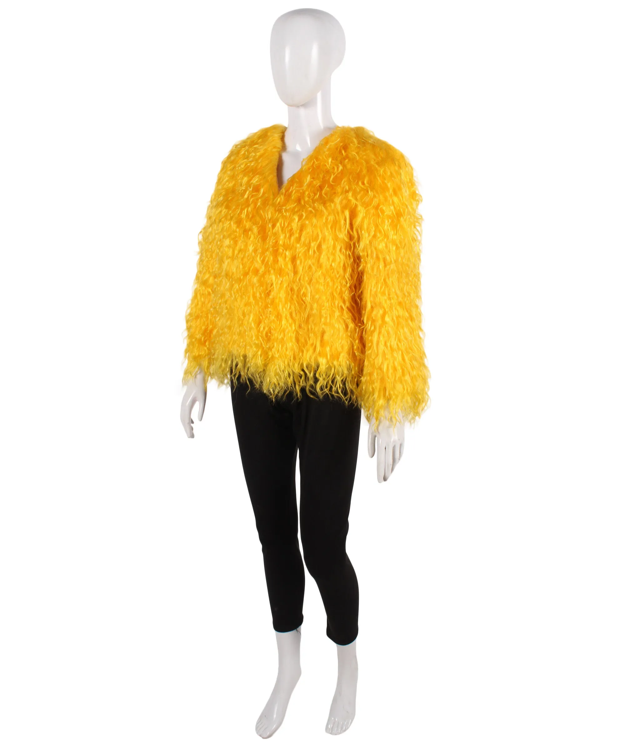 Adult Women’s Yellow Fur Faux Jacket for Cosplay Party| Breathable Synthetic Materials| Multiple Sizes & Color