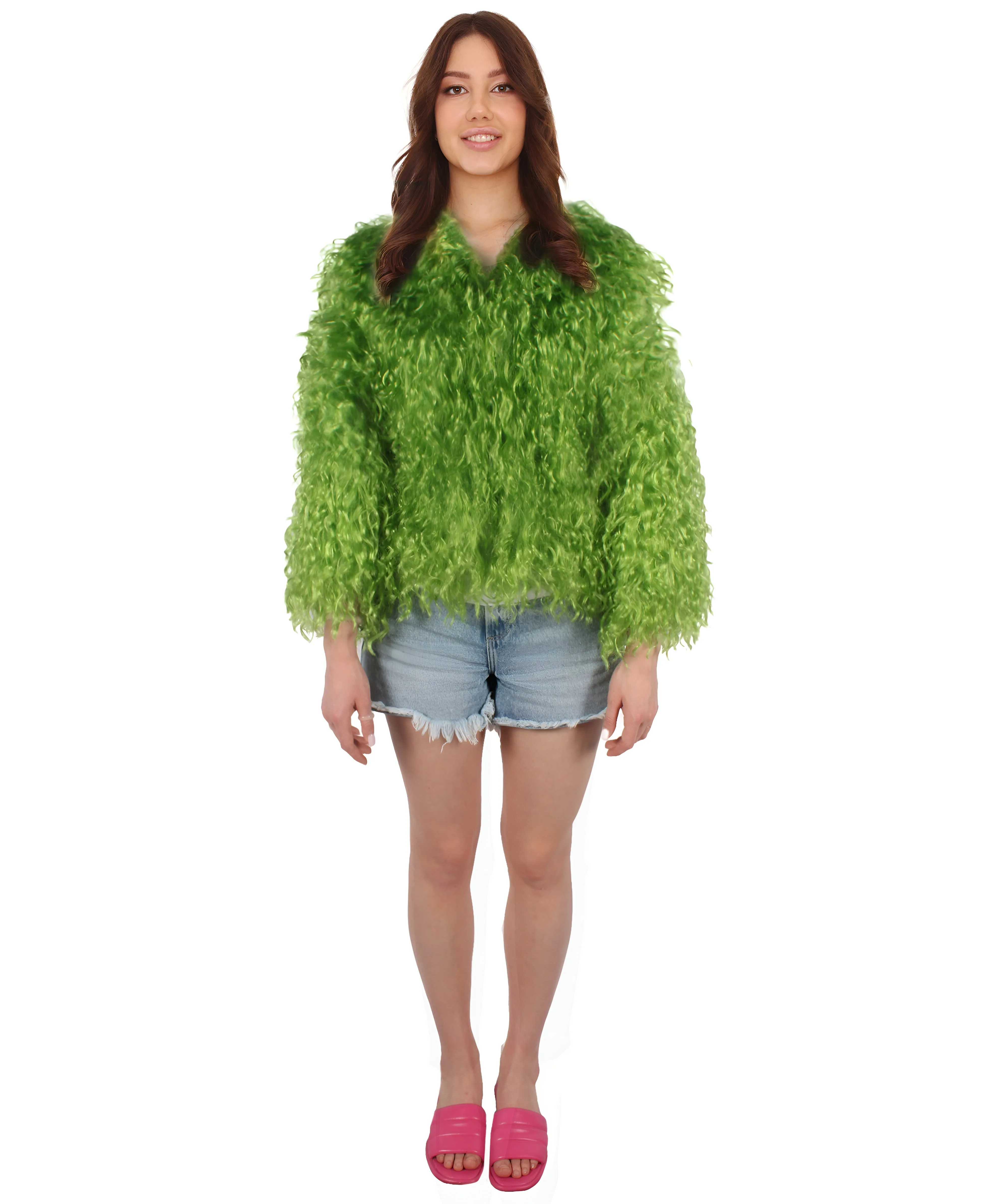 Adult Women’s Yellow Fur Faux Jacket for Cosplay Party| Breathable Synthetic Materials| Multiple Sizes & Color