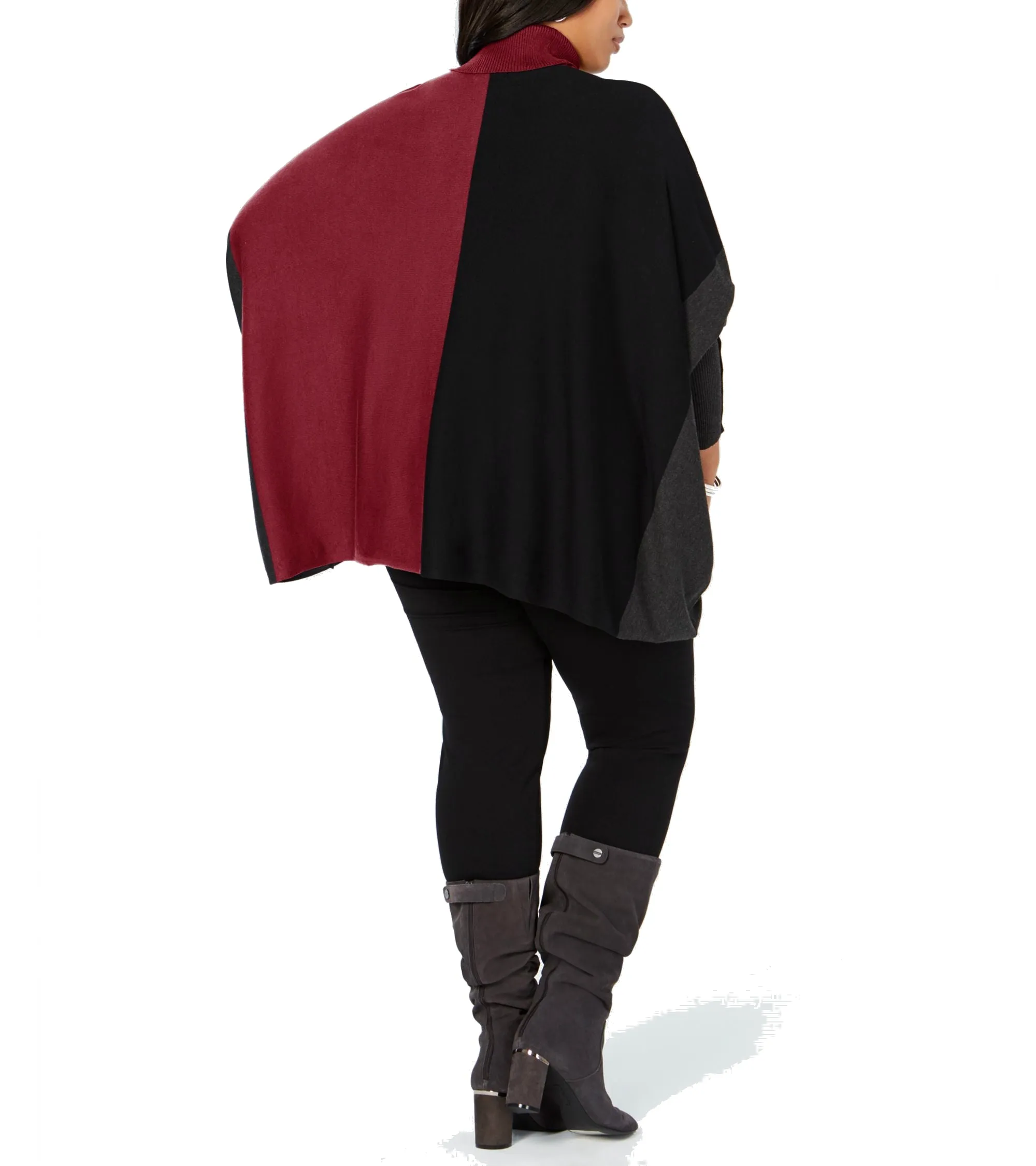 Alfani Plus Women's Turtleneck Colorblock Poncho Sweater, Malbec, 1X