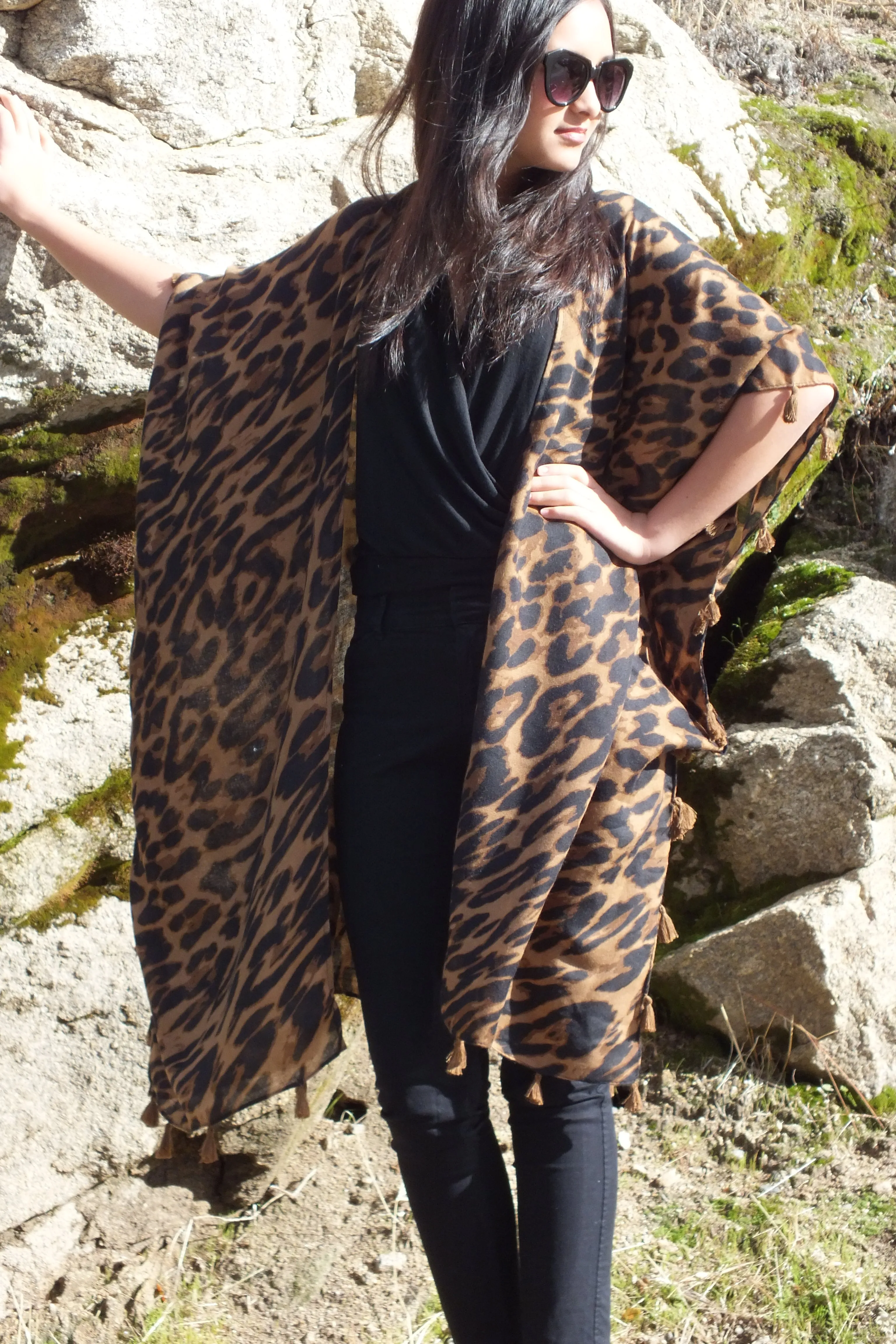 Animal Leopard Print Long Duster Kimono