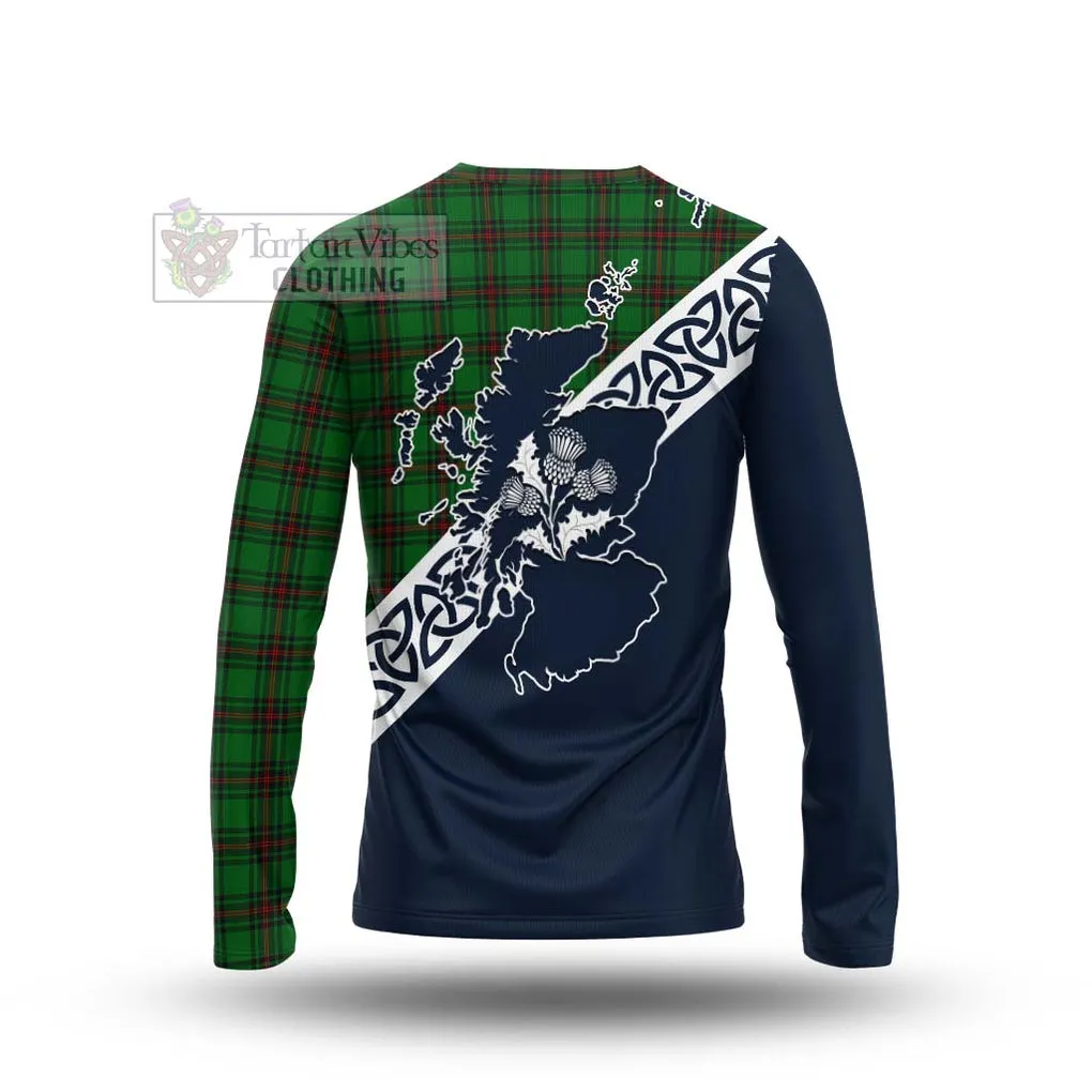 Anstruther Tartan Long Sleeve T-Shirt Featuring Thistle and Scotland Map