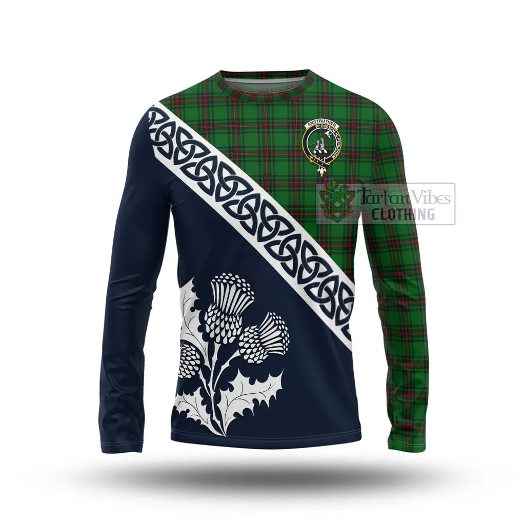 Anstruther Tartan Long Sleeve T-Shirt Featuring Thistle and Scotland Map