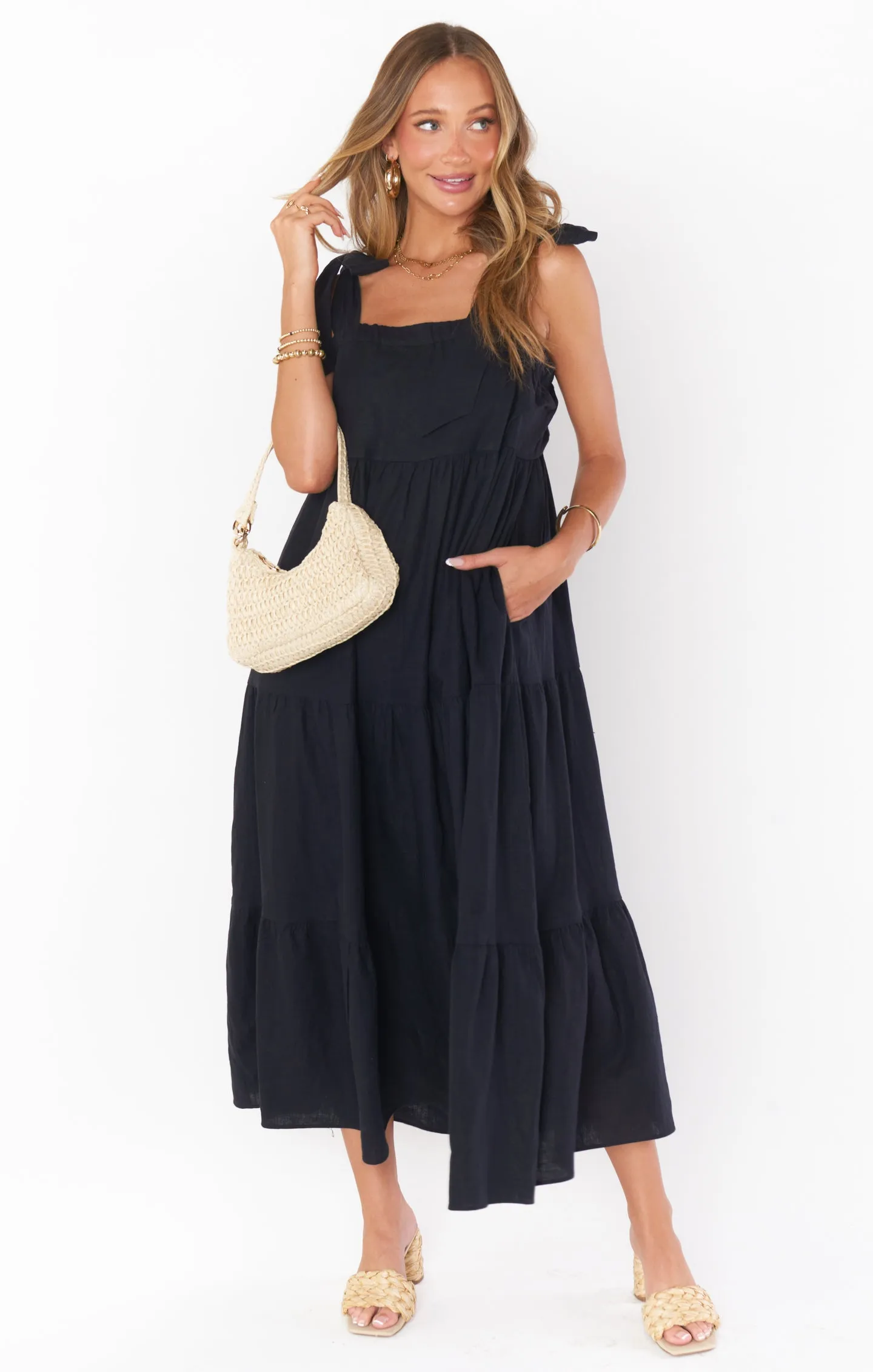 Arabella Maxi Dress ~ Black Linen