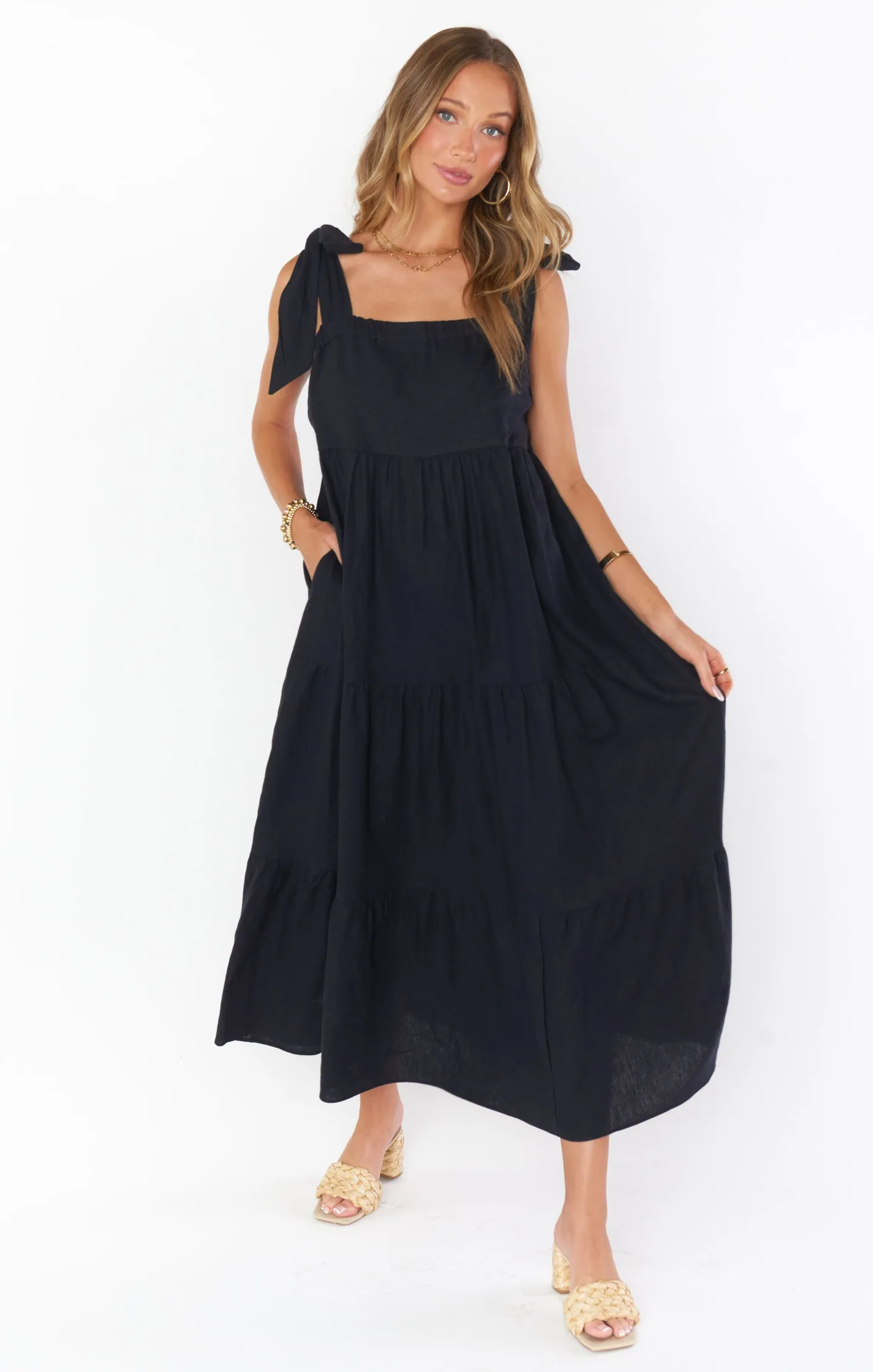 Arabella Maxi Dress ~ Black Linen