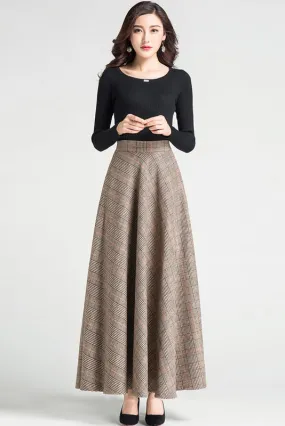 Autumn Winter Swing Plaid Wool Skirt 3794