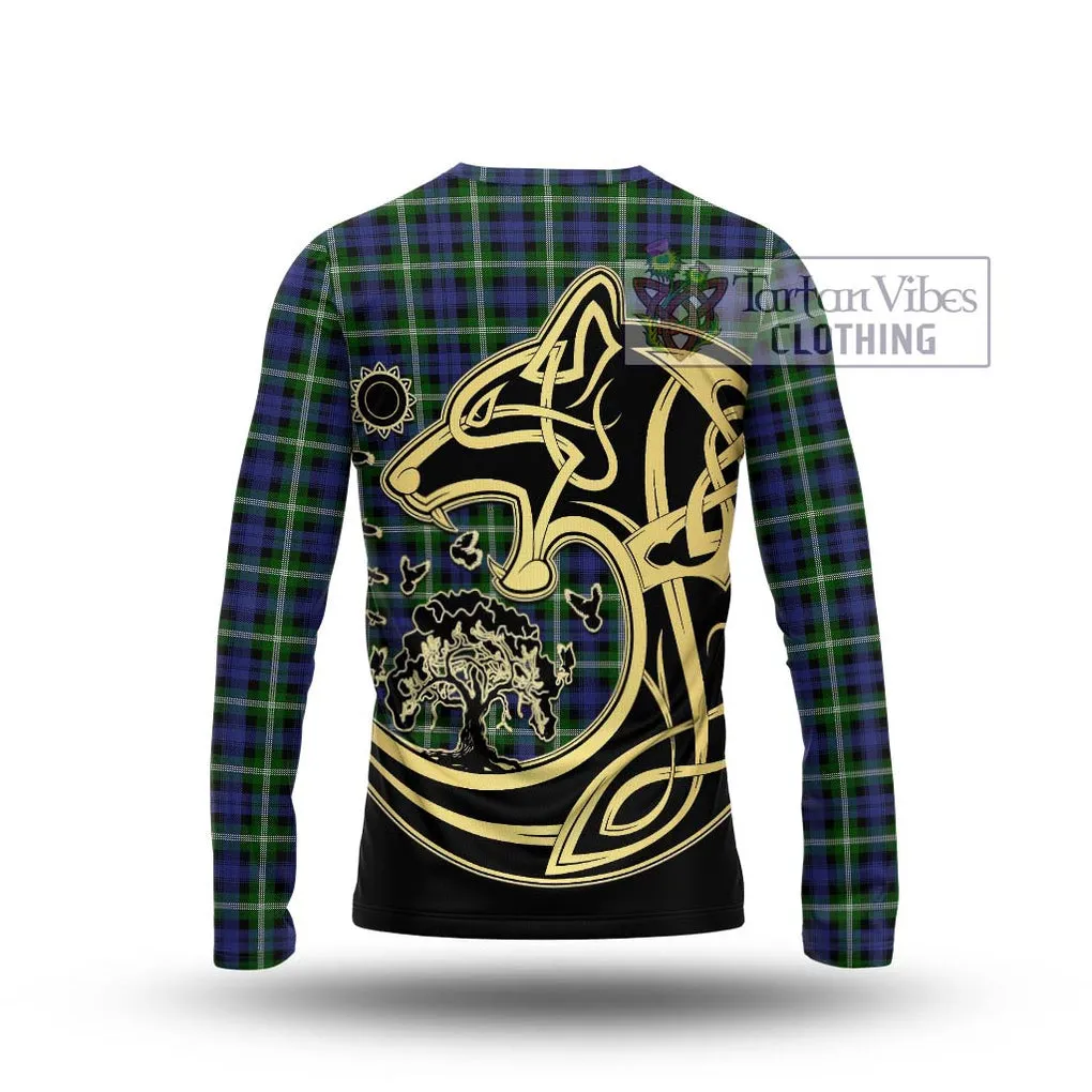 Baillie (Bailey) Tartan Long Sleeve T-Shirt with Family Crest Celtic Wolf Style