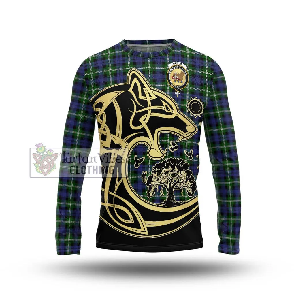 Baillie (Bailey) Tartan Long Sleeve T-Shirt with Family Crest Celtic Wolf Style