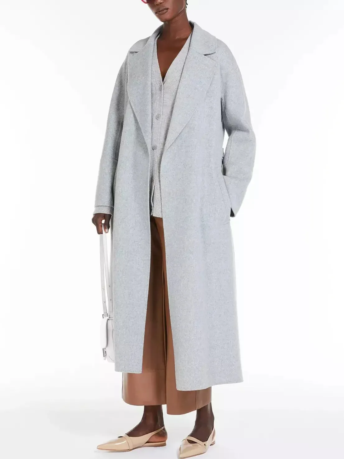 Belted Bathrobe Style Wool Wrap Coat in Grey