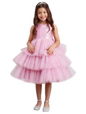 Big Girls Violet Metallic Glitter Layered Tulle Junior Bridesmaid Dress 8-12