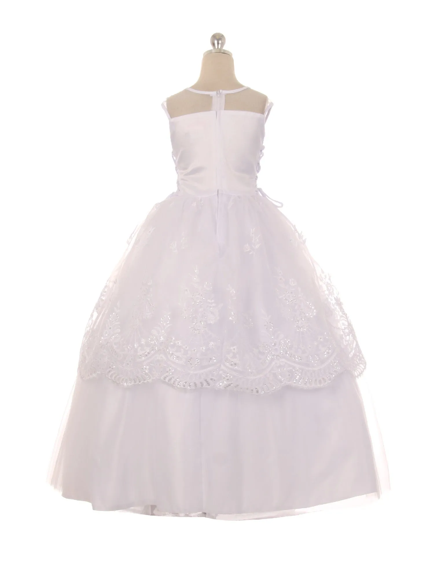 Big Girls White Pearl Sequin Floral Lace Tulle Satin Bolero Communion Dress 7-20