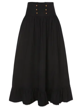 Black 1940s Solid Button Skirt