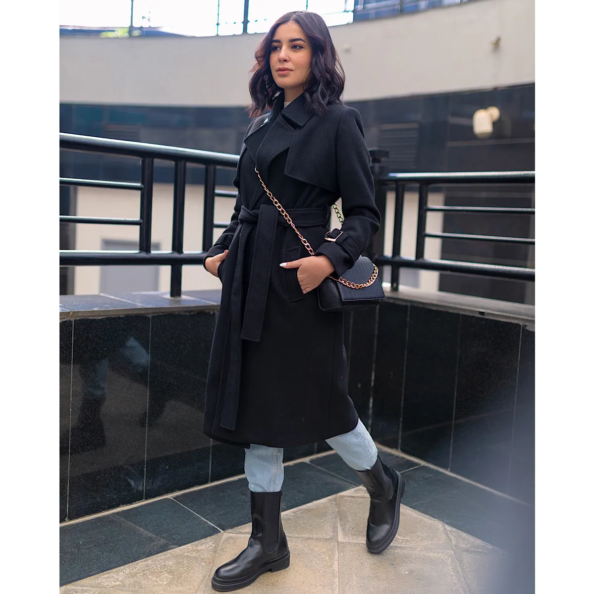 Black wool trench coat
