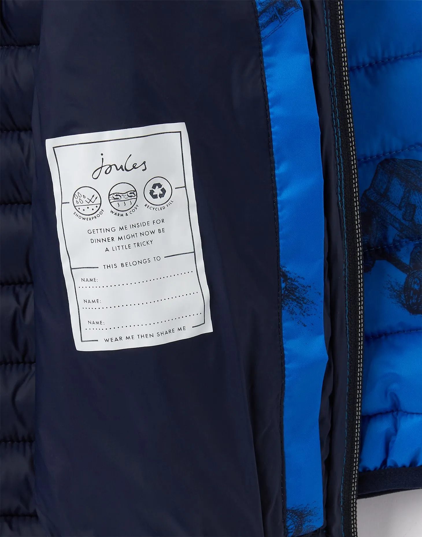 Boys Packable Jacket Blue Print Vehicles | Joules