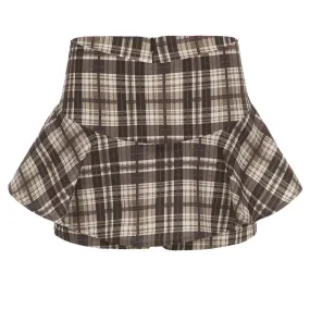 Brown Plaid Mini Skirts with Shorts Korean Style Kawaii High Waisted Skirt Fall Clothing Women 2024 P84-CA12