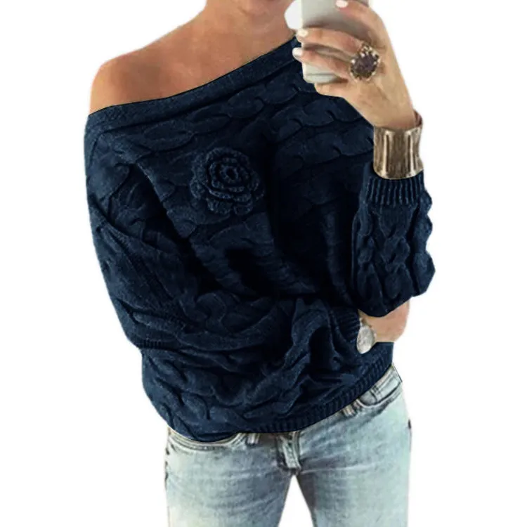 Cable Flower Knit Thick Pullover Short Sweater