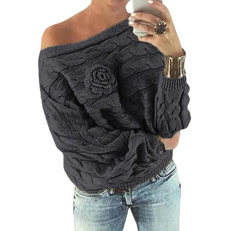 Cable Flower Knit Thick Pullover Short Sweater