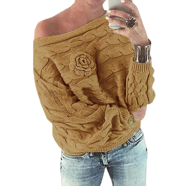 Cable Flower Knit Thick Pullover Short Sweater