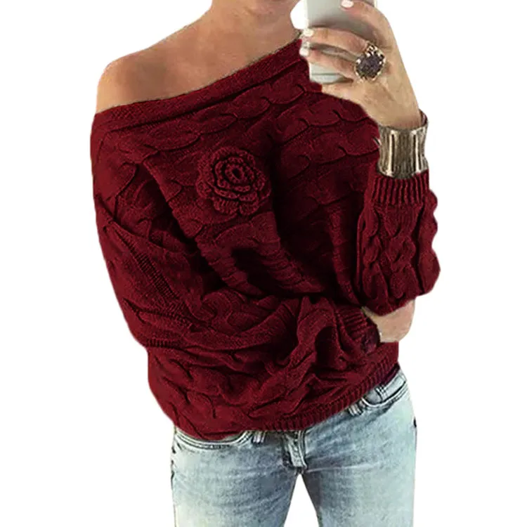 Cable Flower Knit Thick Pullover Short Sweater