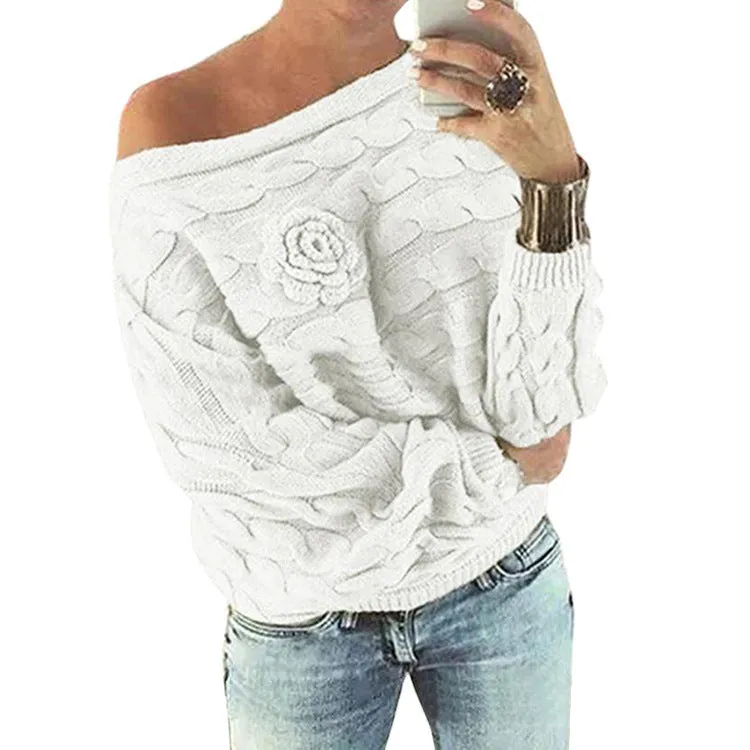 Cable Flower Knit Thick Pullover Short Sweater