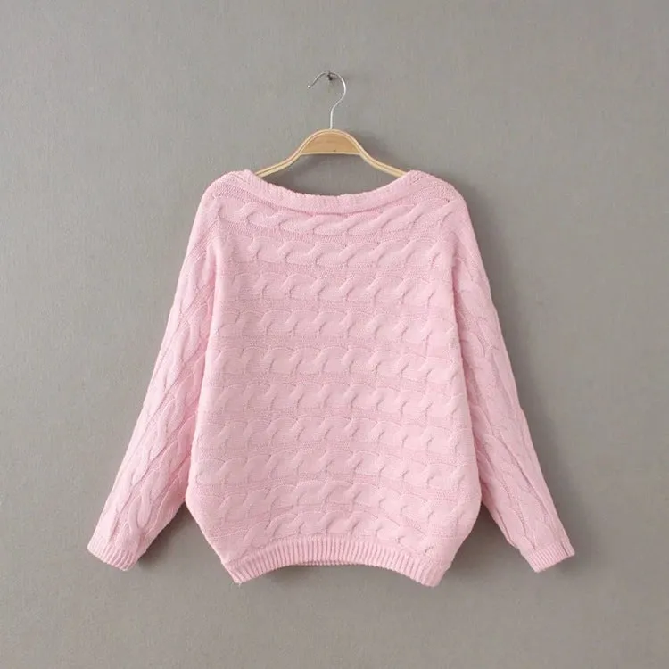 Cable Flower Knit Thick Pullover Short Sweater