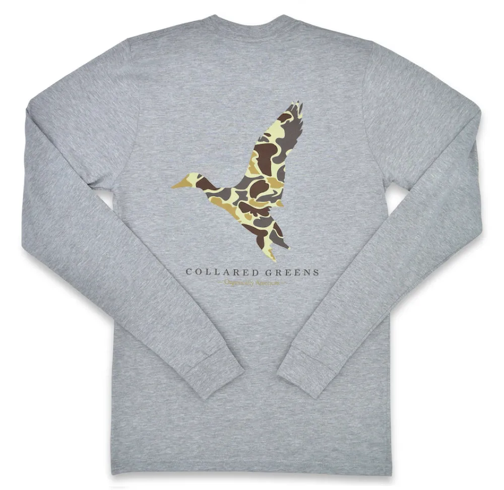 Camo Mallard: Long Sleeve T-Shirt - Gray