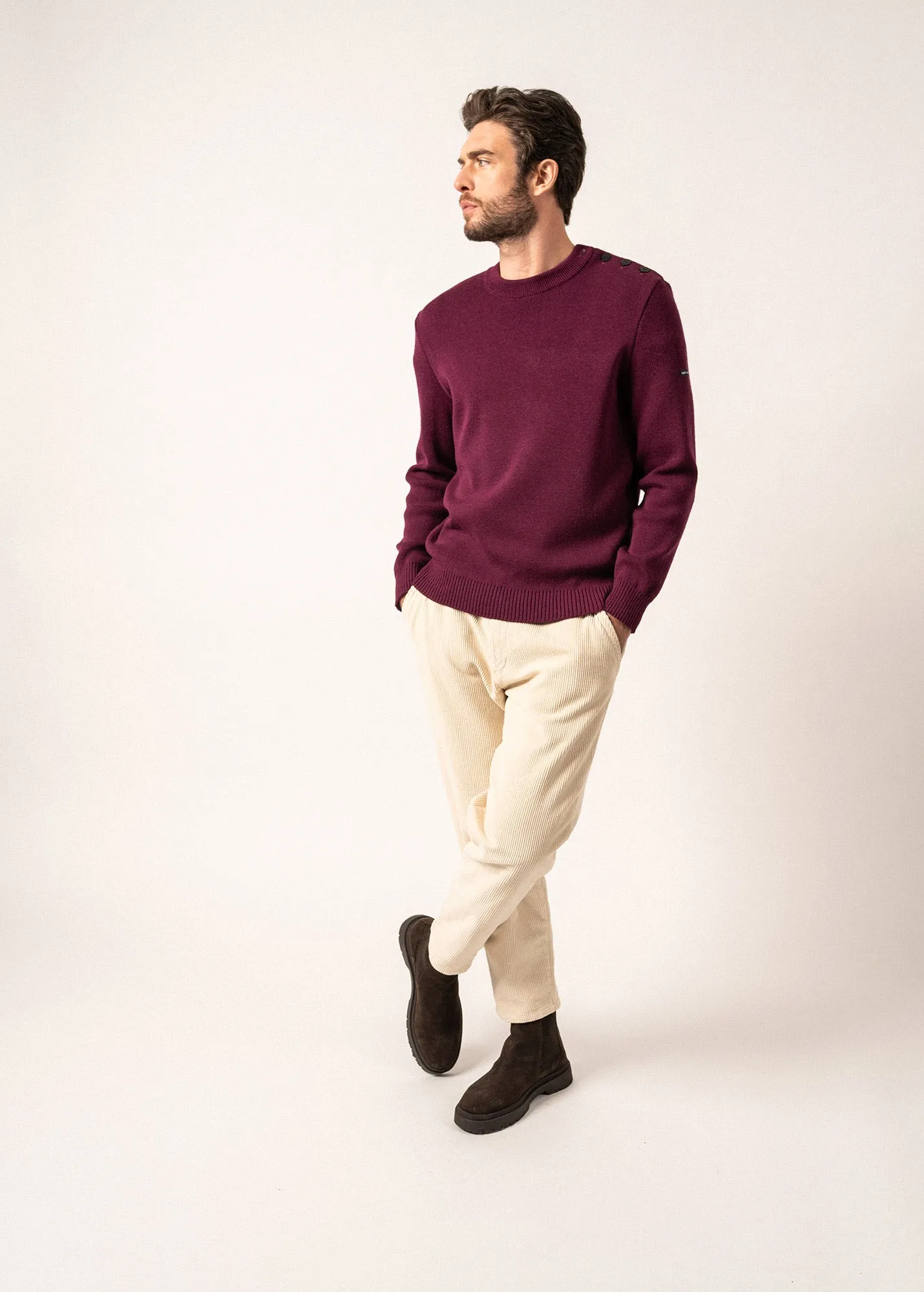 Cancale sailor jumper - regular fit, in pure new wool (PRUNE)