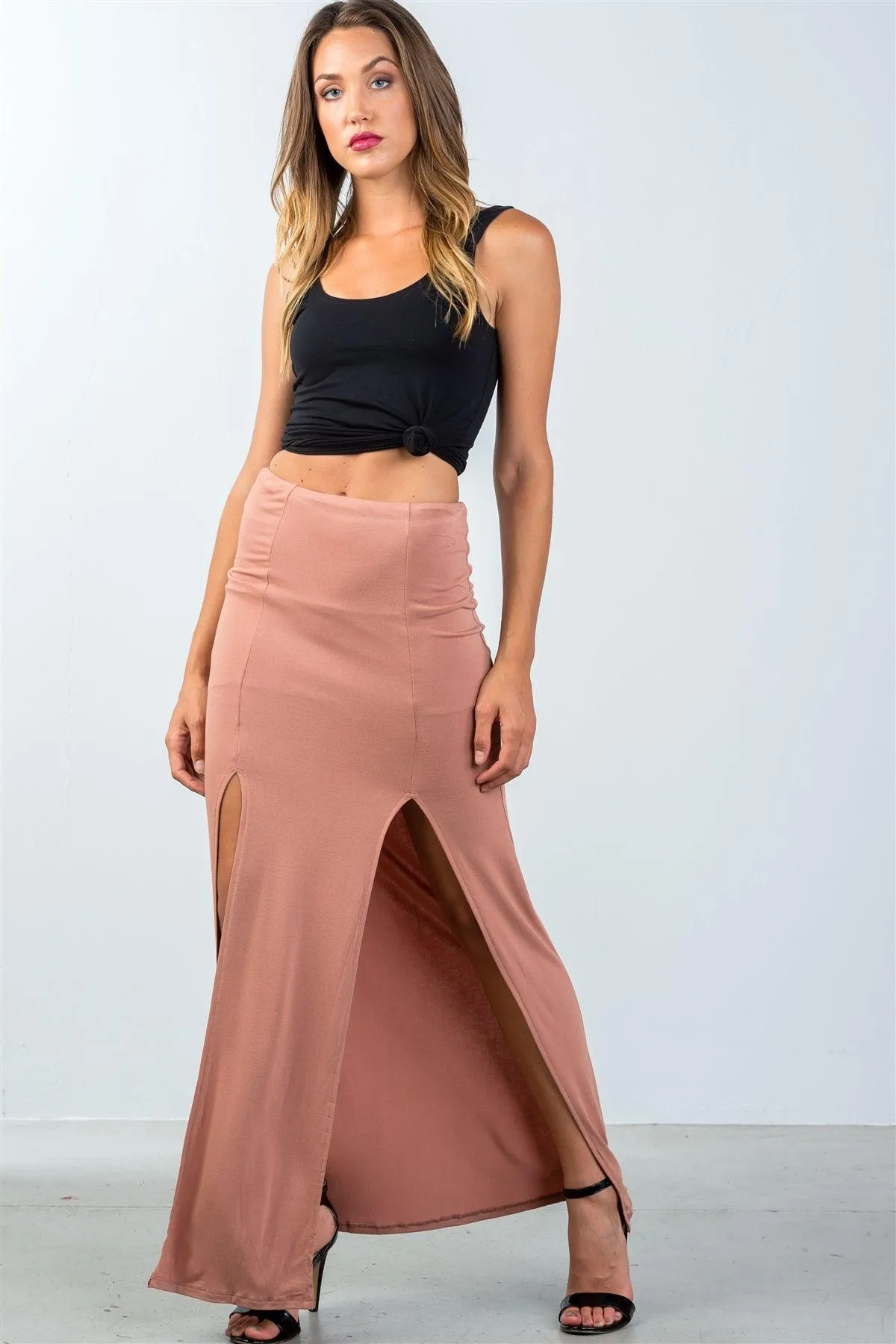 Cinnamon Double Slit High Waist Maxi Skirt /3-2-1