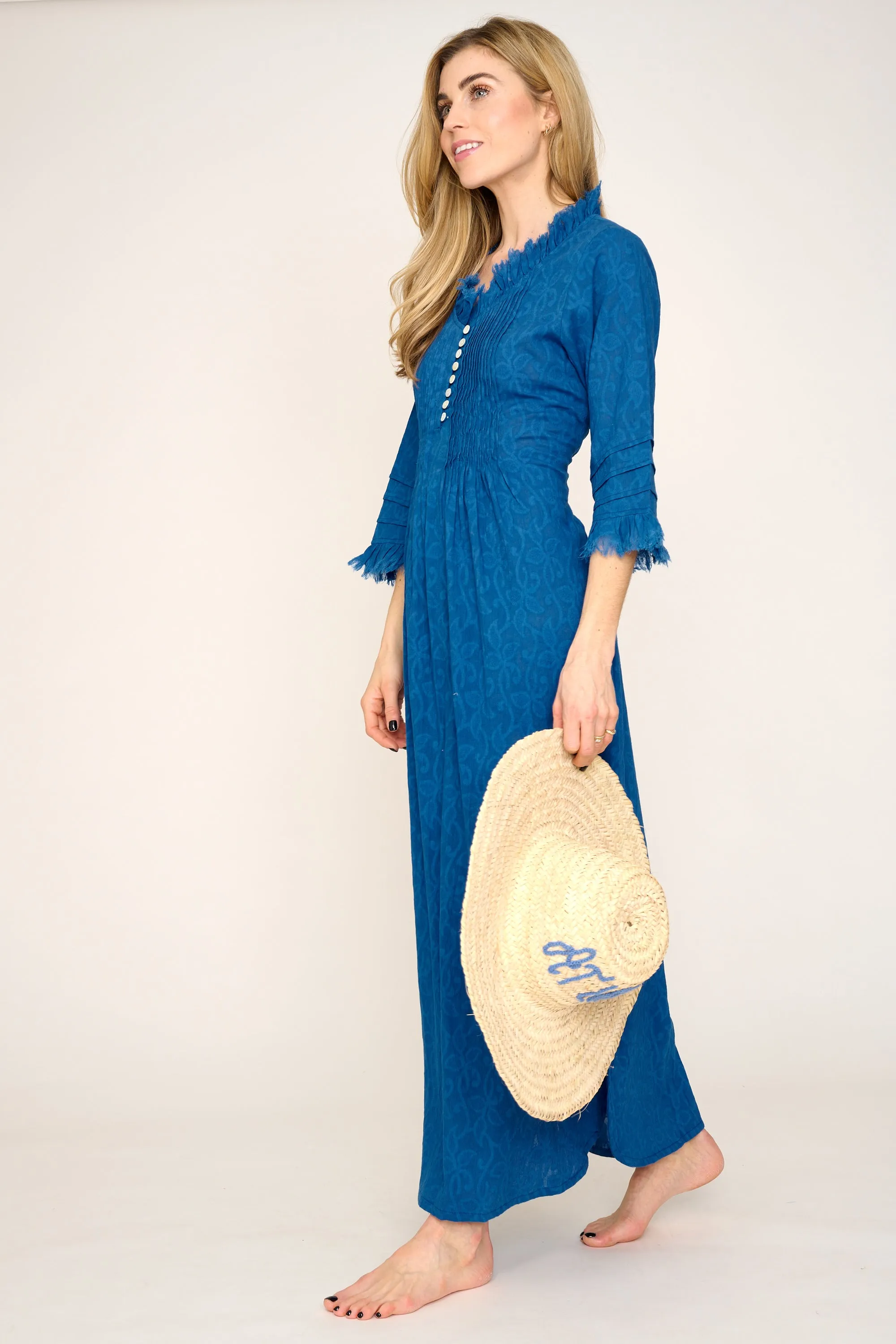 Cotton Annabel Maxi Dress in Hand Woven Blue