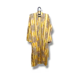 Cotton Hand Printed Kimono Robe Tiger Stripes Yellow