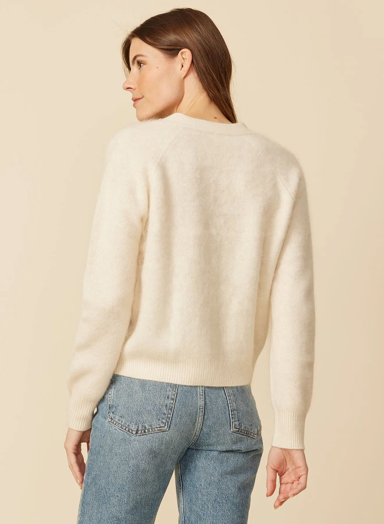 Curtis Brushed Cashmere Cardigan - Pearl