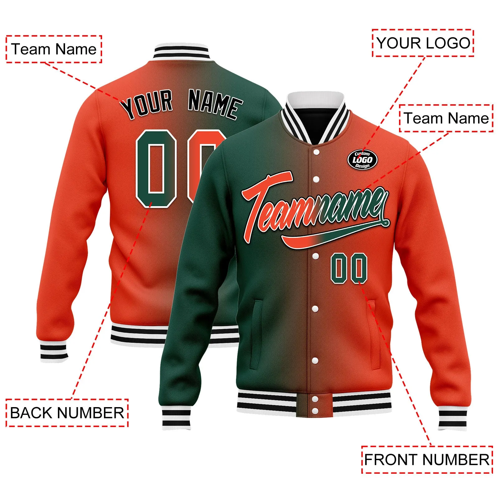 Custom Gradient Fashion Jacket Bomber Full-Snap Varsity Letterman Personalized Jacket FZ005-D028015-6