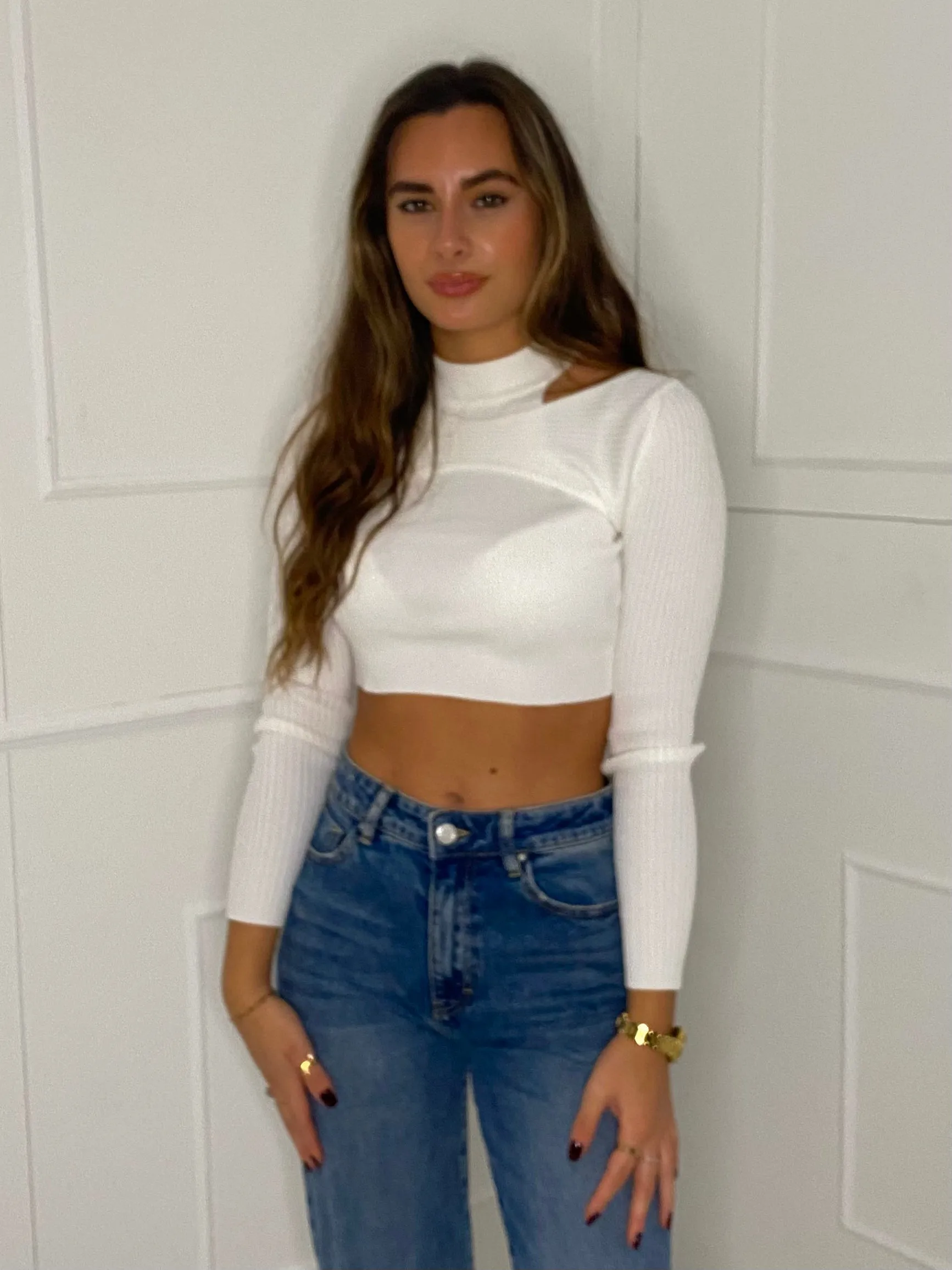 Cut Out Cropped Jumper - White