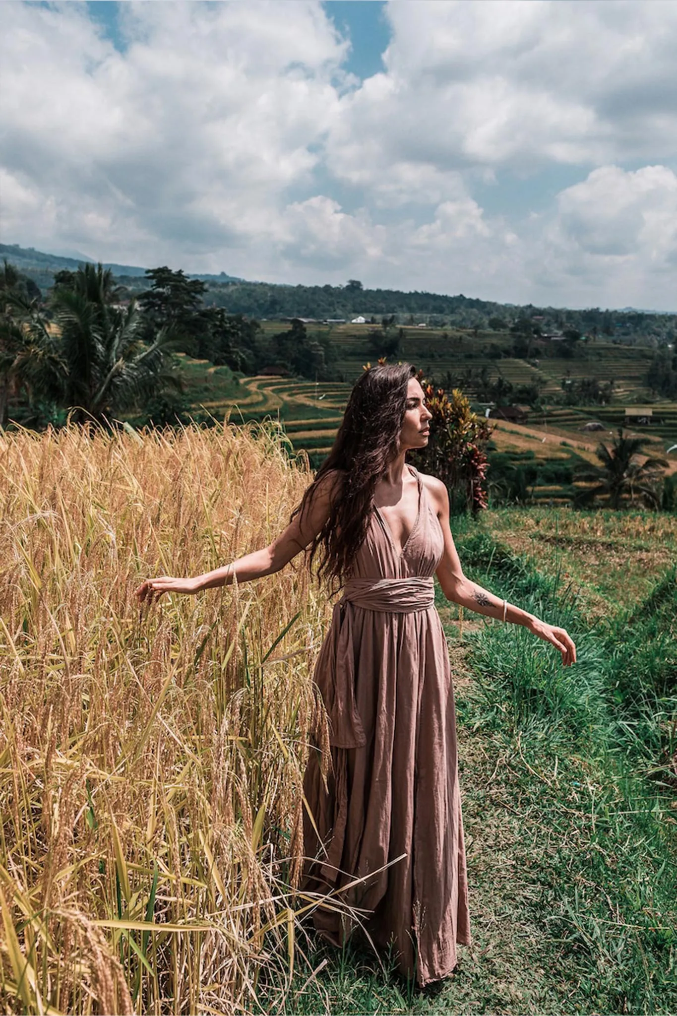 Dusty Pink Boho Bridesmaid Dress Convertible