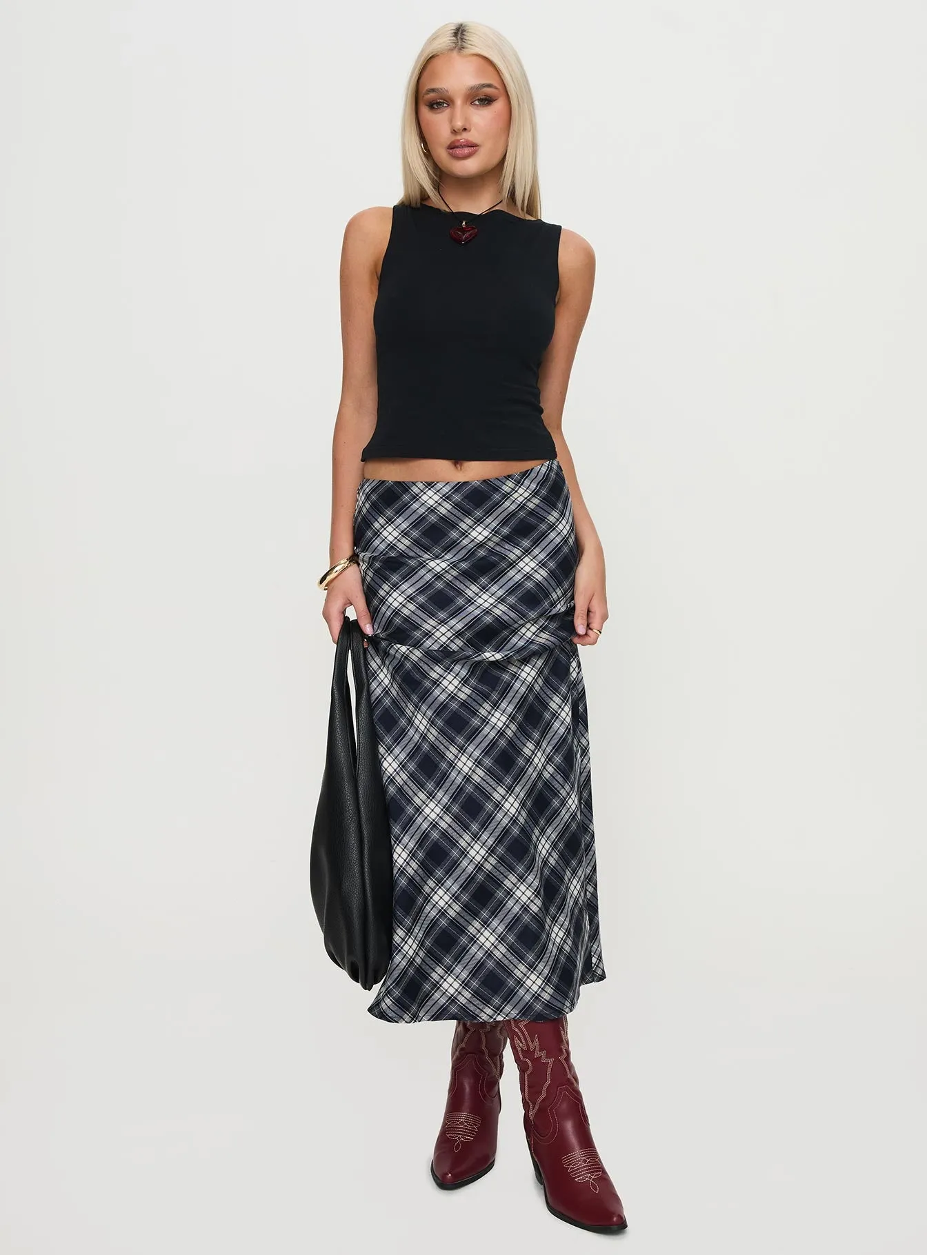 Everlie Low Waist Maxi Skirt Check Multi