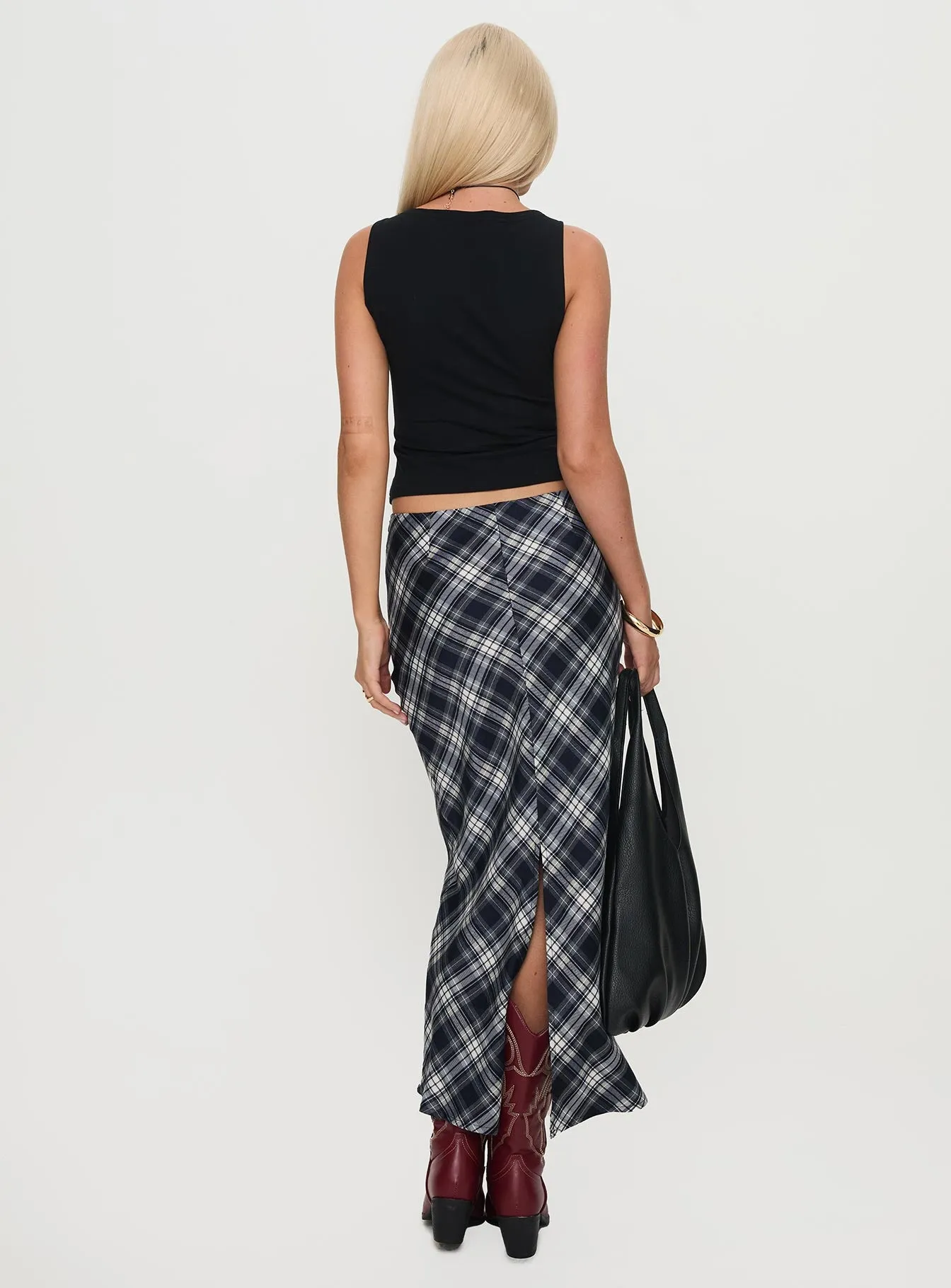 Everlie Low Waist Maxi Skirt Check Multi