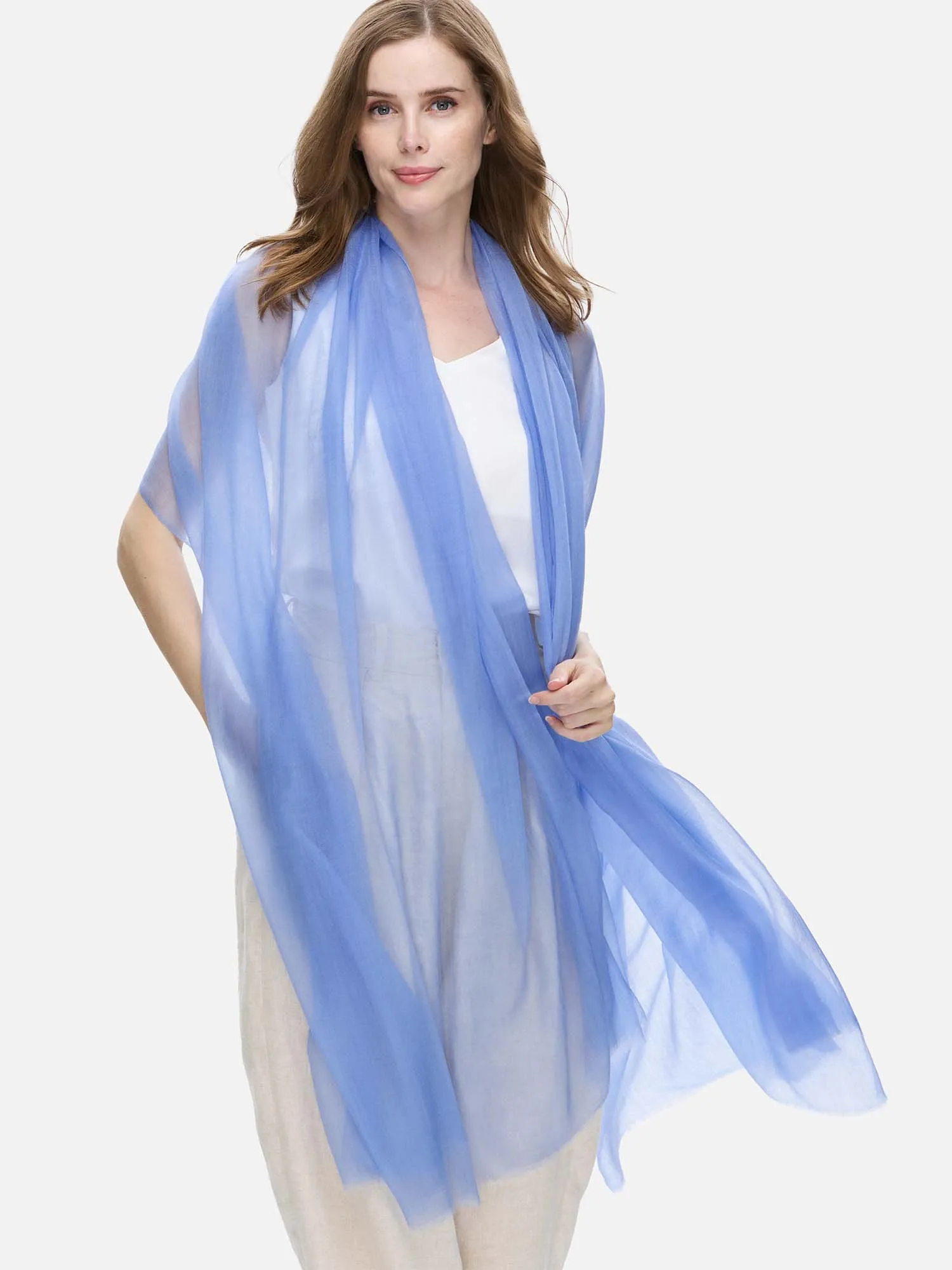 Featherlight Cornflower Blue Cashmere Scarf