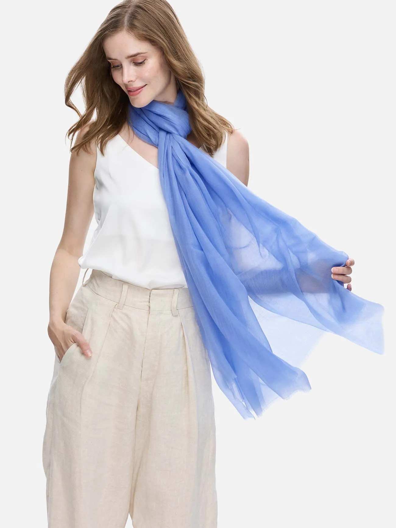 Featherlight Cornflower Blue Cashmere Scarf