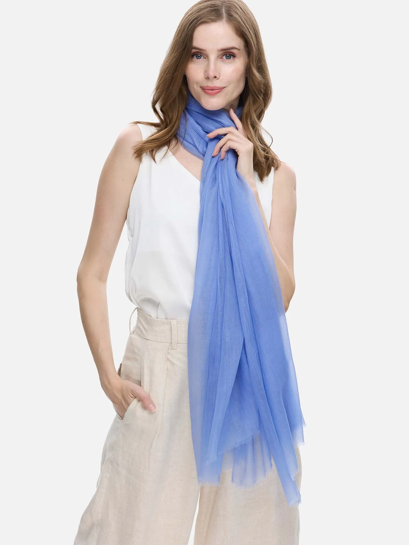 Featherlight Cornflower Blue Cashmere Scarf