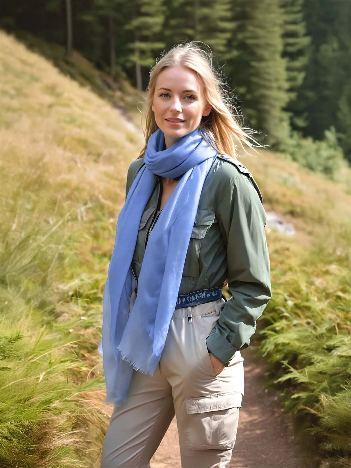 Featherlight Cornflower Blue Cashmere Scarf