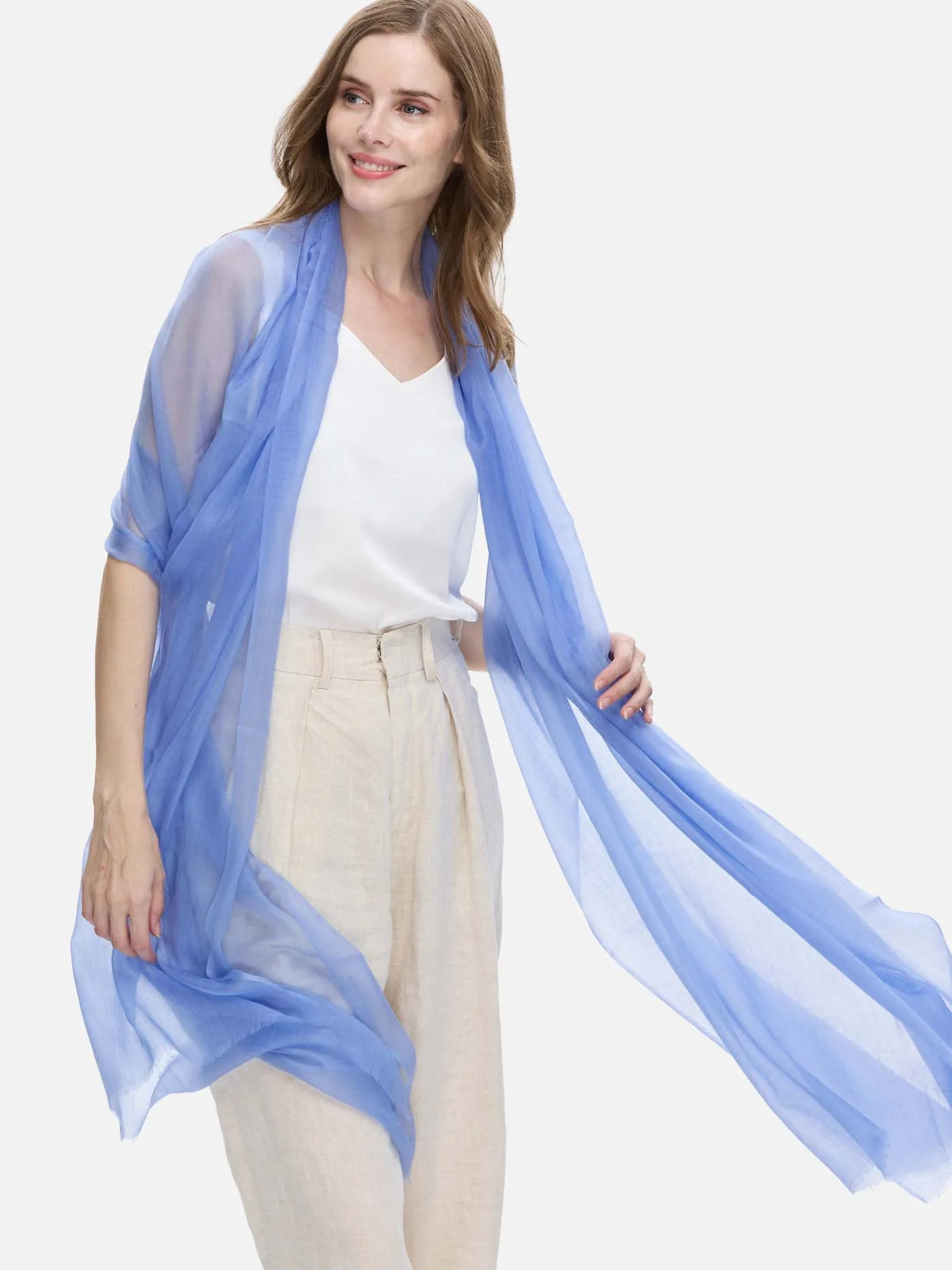 Featherlight Cornflower Blue Cashmere Scarf