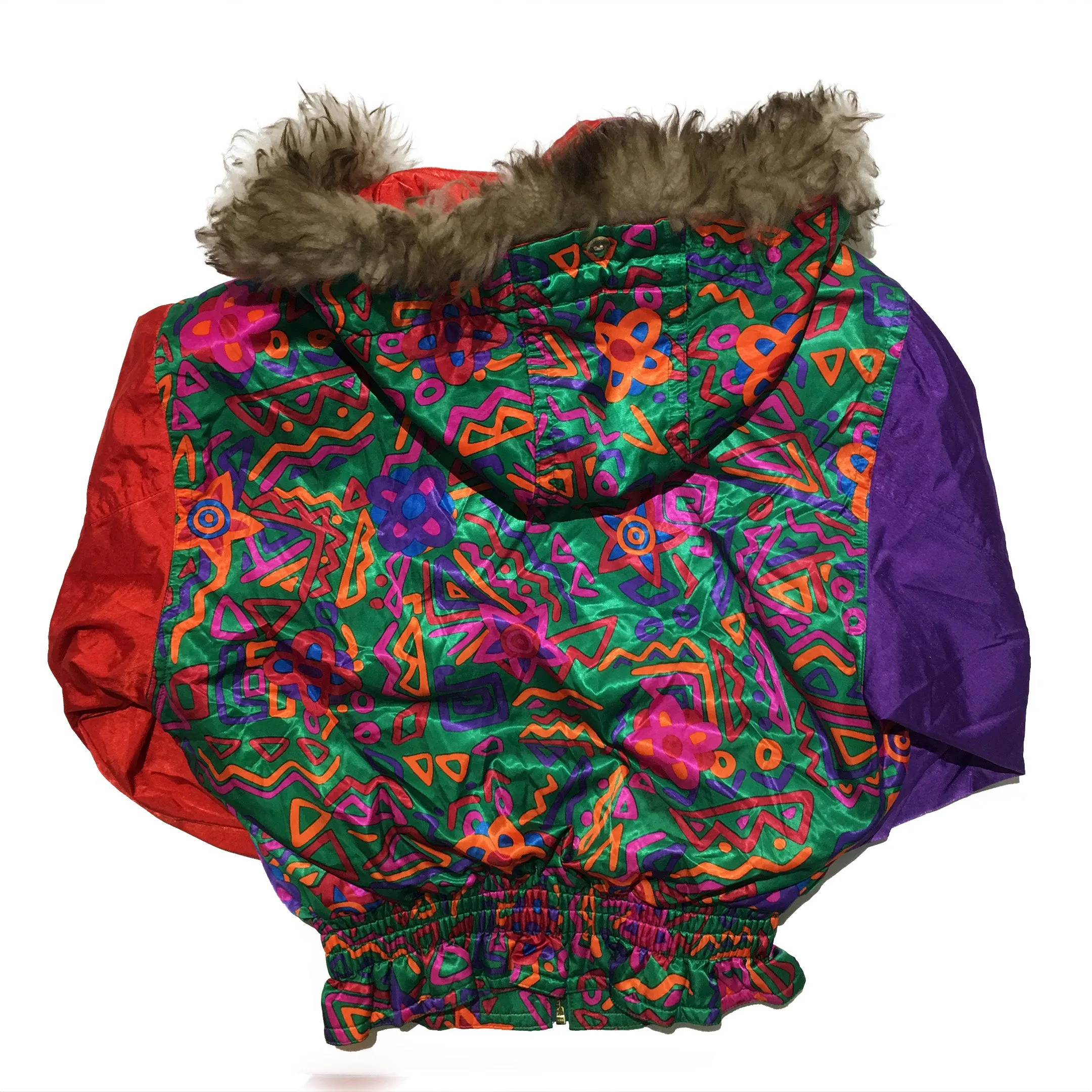 FILA Purple Red and Abstract Pattern Fur Hood Jacket