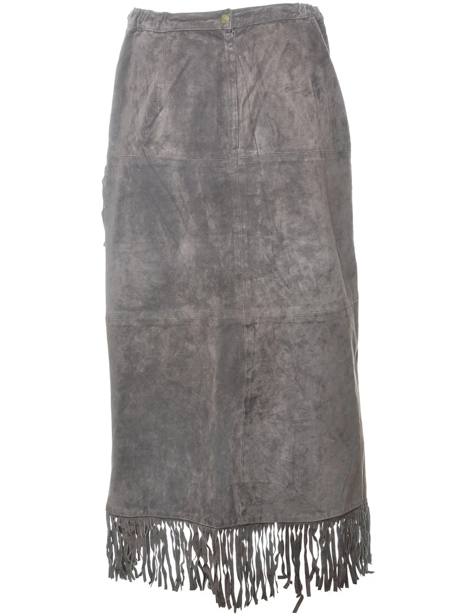 Fringed Suede Skirt - L