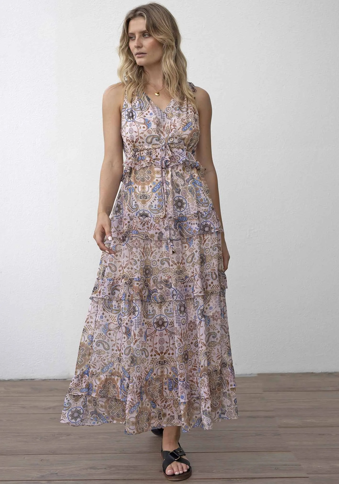 Goldentime Paisley V-Neck Maxi Dress