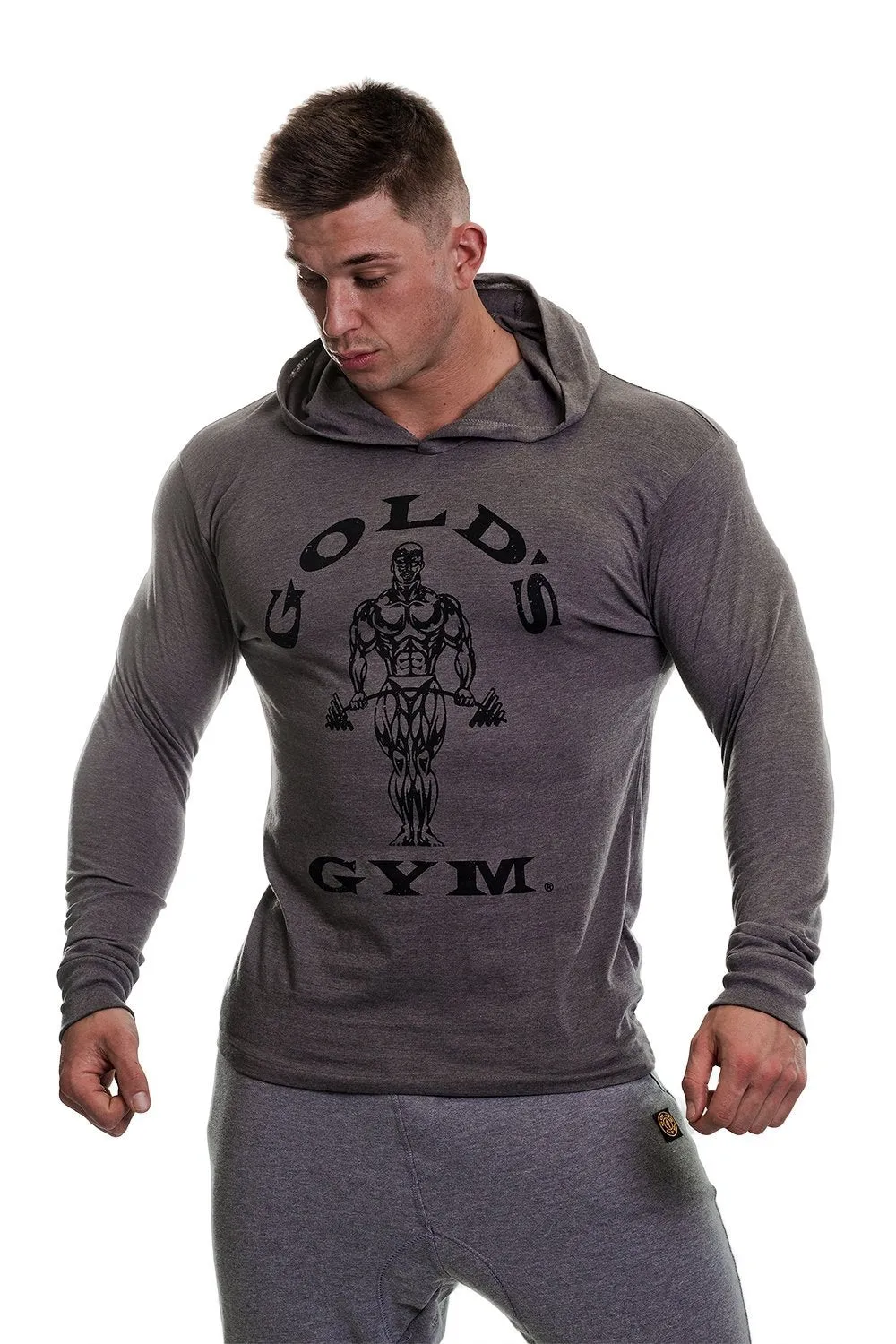 Golds Gym Long Sleeve Hooded Top - Grey Marl