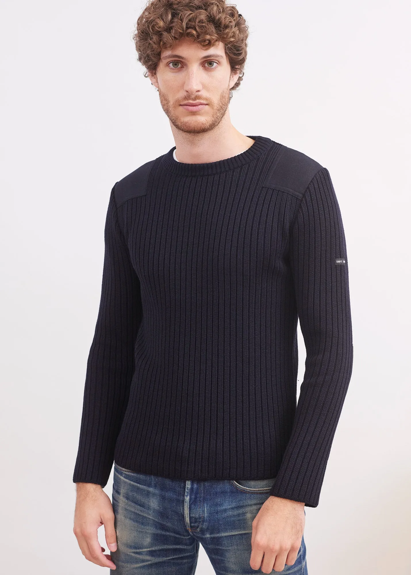 Gouvernail military inspired jumper - in blended wool, with canvas patches (NAVY)