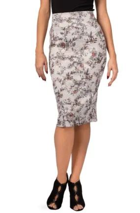 Grey Pencil Skirt With Floral Print (S,M,L)